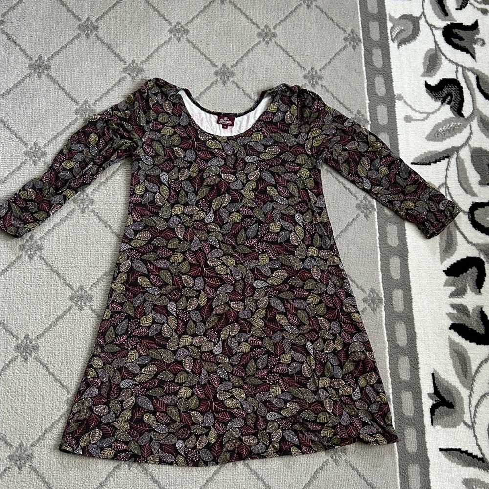 Salaaam Leaf-Print Long Sleeve Mini Dress